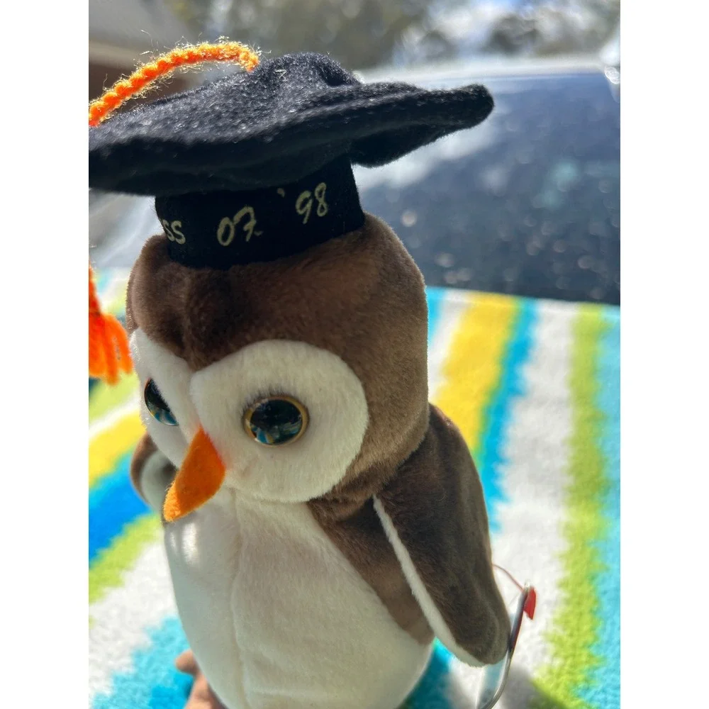 Ty Wise the Owl Beanie‎ Baby Plush 1998 Brown Graduation Cap Excellent Retired